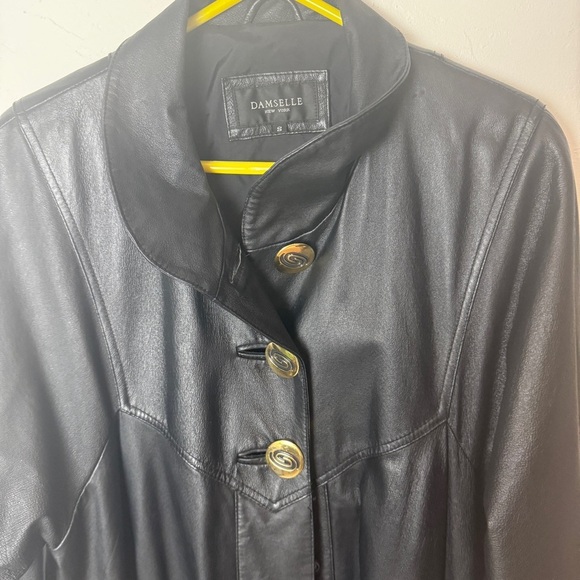 Damselle Vintage Leather jacket long trench duster flared swing style - Picture 2 of 10